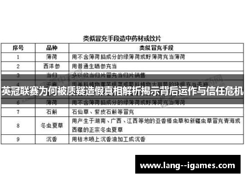英冠联赛为何被质疑造假真相解析揭示背后运作与信任危机